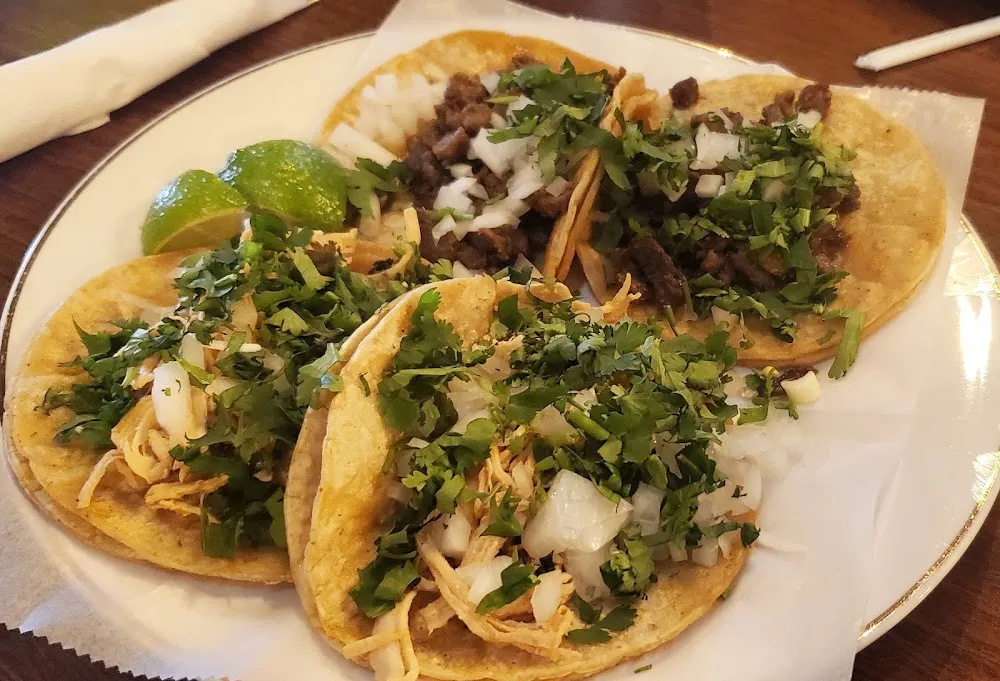 Shredded Chicken and Steak Tacos with Ciantro and Onion